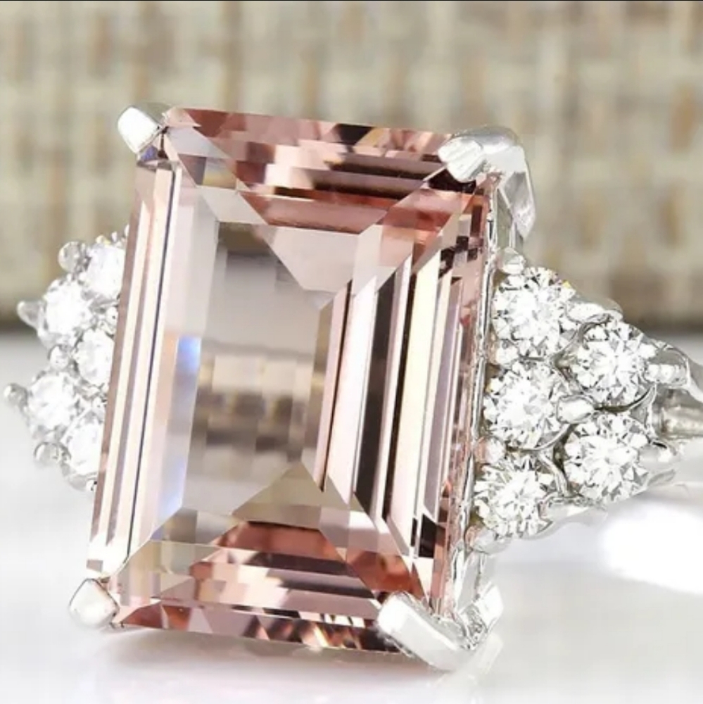 5CT EMERALD-CUT ZIRCON AND 1/4CT LAB-CREATED DIAMOND RING S925